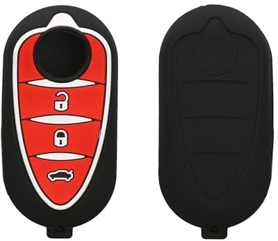 kwmobile Autoschlüssel Silikon Hülle kompatibel mit Alfa Romeo 3-Tasten MiTo Giulietta Brera 159 - Schlüsselhülle in Schwarz Rot