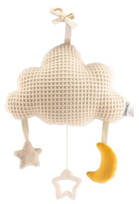 Spieluhr groß Wolke Ecru zum Anbinden, Baby Einschlafhilfe mit integriertem Spielwerk zum Aufziehen, Melodie: Brahms Wiegenlied, ab Geburt für Mädchen und Jungen