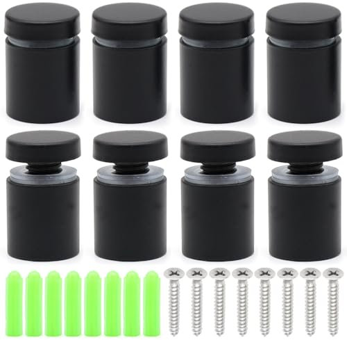 8 Stück Abstandshalter Edelstahl 19 x 25 mm Schilderhalter Werbeschraube Wandabstandshalter für Montieren Befestigung Glas, Schwarz
