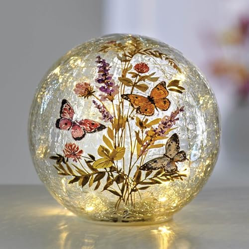 LED Light Butterfly Floral Glass Globe Ornament