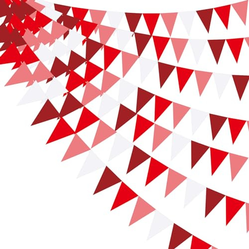 Confezione da 40 bandierine rosse da 9 m, decorazioni per feste, triangolari, bandierine per matrimoni, compleanni, baby shower, fidanzamenti, carnevale, picnic, giardino all'aperto, da appendere