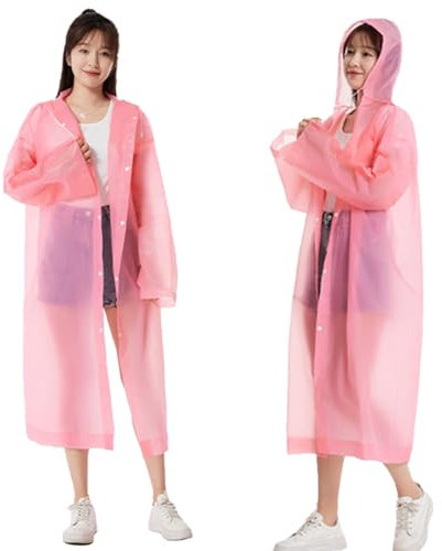 Vspek 2 Pezzi Impermeabile Poncho Mantelle Poncho Antipioggia Impermeabile Riutilizzabili Mantella Antipioggia Eva Poncho Impermeabile con Cappuccio e Maniche per Uomini e Donne Adulti, Rosa