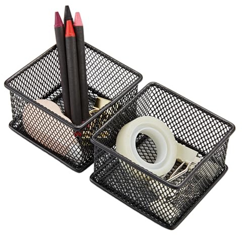 Annova Mesh Drawer Cabinet and Shelf Organizer Bins Storage Basket School Office Supply Holder Tray- Set of 2 (Black, 7.5x7.5x5 cm)
