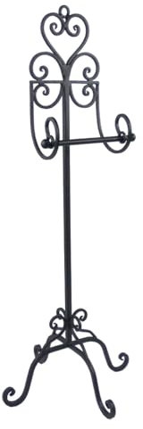 Toilet Roll Holder Free Standing Bathroom Storage Vintage Style Recycled Cast Iron Ornate Scrolled Antique Brown Finish Toilet Paper Holder with Wide Footed Base