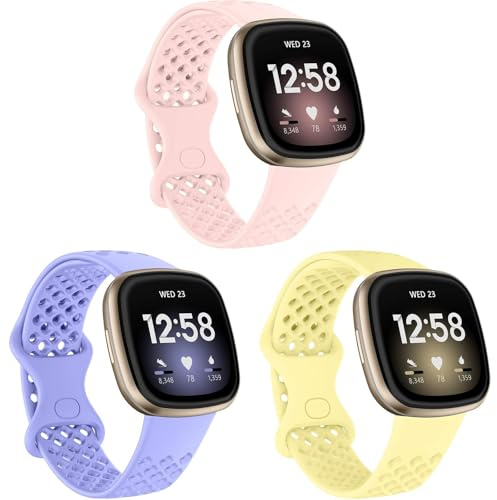 Sport Armband Kompatibel mit Fitbit Versa 3/Versa 4/Sense/Sense2 Armband, Weiches Silikon Ersatzarmband Atmungsaktiv Uhrenarmband für Damen Herren