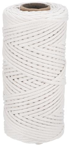 Rebower Corde Macramé 4mm x 100 M, Corde Macramé Coton Naturel Fil Macramé Torsadé [pour Suspensions De Plantes Décrochage Mural Artisanat Tricot] - Blanc Crème