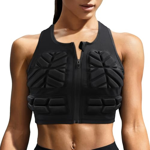 DGXINJUN Women Impact Chest Protector Vest – Padded Compression Shirt for Adult Lacrosse, Football, Softball Contact Sports