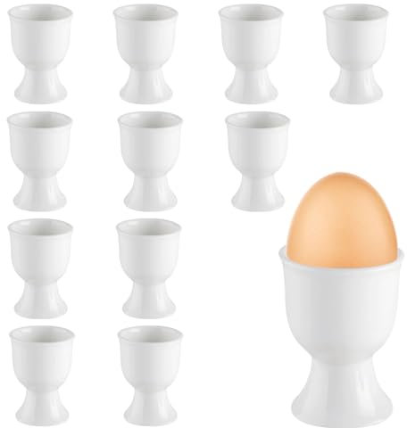 Hueveras de Porcelana, Juego de 12 Hueveras de Porcelana Blanca, 5,2 x 7 cm Cerámica Huevera para el Desayuno, Soporte para Huevos Apilable, para Eventos Festivos, Fiestas, Cenas, Blanco