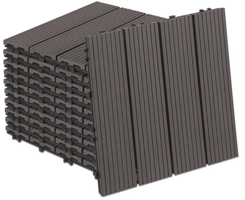 Fiqops 33 Stück WPC Fliesen, 30x30 cm WPC Terrassenfliesen,Gartenfliesen mit Klick-System,Balkon Bodenbelag Klickfliesen,Terrassendielen Wasserfest für Terrasse,für 3m²,Coffee