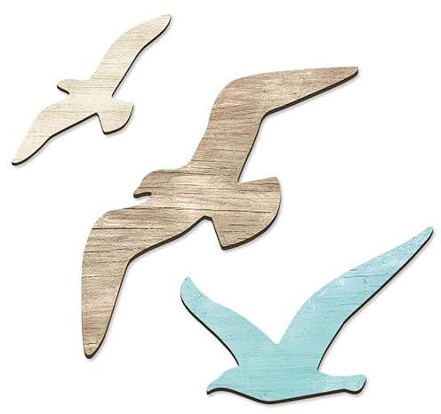 Amosfun 3Er-Set MöWen Wanddekoration Aus Holz – Mediterraner Stil FüR Wohnzimmer, Schlafzimmer, Esszimmer Und Strandhaus – Seebluete Wanddeko Mit Einfachem Aufbau