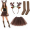 TUONYIS 3 Stück Reh Kostüm Damen, Rentier Kostüm Mädchen mit Geweih Haarreif und Reh Damen Tüllrock und Socken, Rentier Kostüms für Karneval Halloween Kostüms Tier Ohren Weihnachten (Braun)
