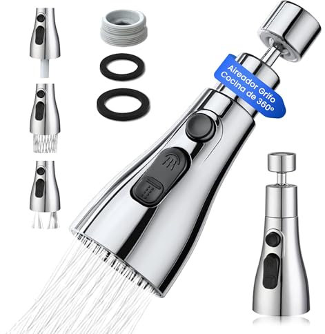 VIPA Adaptador Grifo Cocina - 3 Modos Ajustable - Aireador Grifo Cocina de 360º con Adaptador - Adaptador Universal para Grifos - Boquilla de Grifo Universal - Grifo Filtrado a Prueba de Salpicaduras