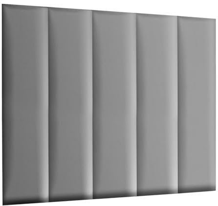 Mg Design Wandpaneele 30 x 120 cm gepolstert – für sehr einfache Selbstmontage, Lederimitat, mit weicher Füllung, Farbe Grau – Kopfteil als Dekoration für Schlafzimmer, Büro, Kinderzimmer, Diele
