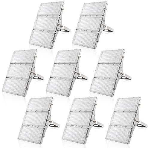 100W Outdoor LED Floodlights Ultra Bright 10000LM Exterior Floodlight 6500K Cool White LED Floodlights IP66 Waterproof Outdoor LED Projector for Garden Workshop Garage Parking Lot 4 Pack