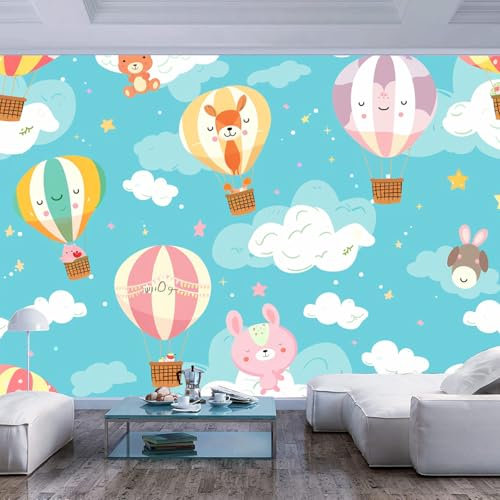 Fototapeten 3D Wanddeko Niedliche Tier Heißluftballon Kinder Tapeten Wandtapete XXL Wanddeko Design Wand Dekoration Wohnzimmer Schlafzimmer Büro Flur 3D Effekt