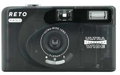 RETO PANO Caméra film 35 mm, objectif 22 mm, panorama, commutation facile, mode cinématographique, cache-objectif, flash intégré, réutilisable