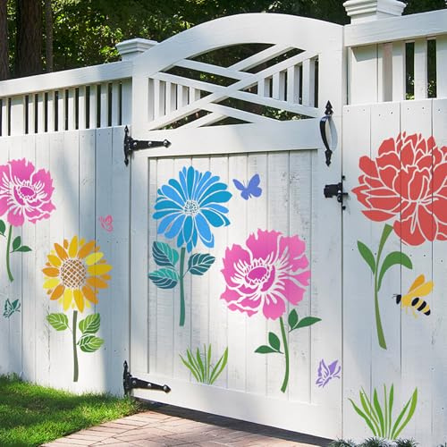 12 PCS Large Flower Painting Stencils, Reusable Sunflower Stencils for Paint on Wood Rocks Canvas Fabric Glass Pottery DIY Painting Art Projects