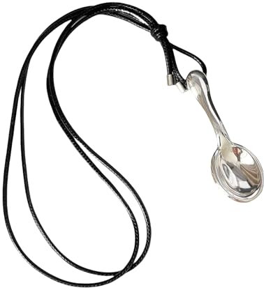 HOOLRZI Silver Spoon Pendant On A Hand Braided Cord Necklace Adornment for Individual Styles and Long Lasting Comfort