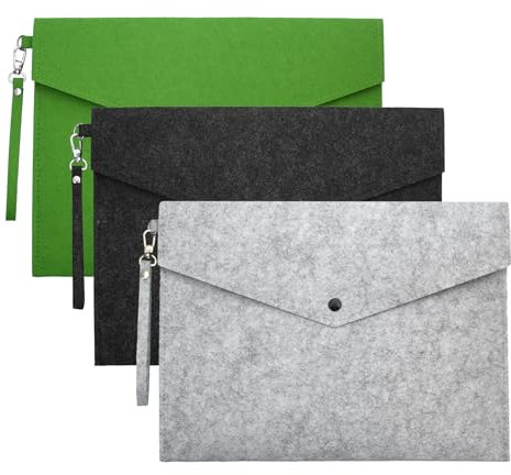 Godneei 3 Filz-Dokumententaschen (A4) Aktentaschen mit Griffen Aktenordner Hellgrau, Dunkelgrau, Grün