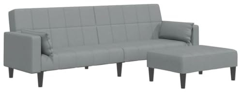 vidaXL Schlafsofa 2 Sitzer mit Fußhocker, Bettsofa mit Holzrahmen, Tagesbett für Wohnzimmer, Schlafcouch Klappsofa, Modern, Hellgrau Stoff