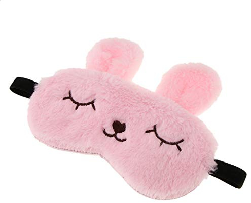 Schlafmaske für Kinder und Erwachsene, Plüsch-Hase, Augenschutz, Rosa