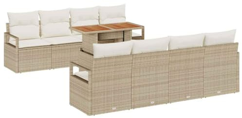 vidaXL Garten-Sofa-Set 9 STK. Beige Poly Rattan, Garten und Terrasse, modernes modulares Lager, wetterfestes Material, Sofa-Set für draußen, Flexible Anordnung