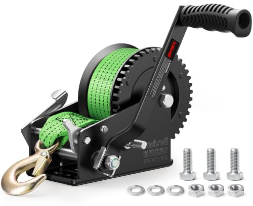 Kolvoii 3500lbs Boat Trailer Winch with 33FT Strap, 4:1/8:1 Gear Ratio 2-Way Ratchet Heavy Duty Hand Winch, Comfortable Handle for Boat, Trailer, Marine, and Jet Ski - Green