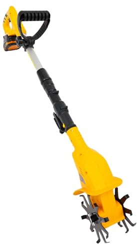 Gartenfräse Akku Motorhacke Bodenhacke Elektrisch 97-117cm-Verstellbar-Teleskopstiel 10cm-Arbeitstiefe&breite 15cm-Stahl-Hackmesser 250U/min Sicherheitsschalter inkl.20V-2.0Ah-Li-on Batterie Ladegerät