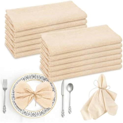 Stoffservietten,12er Set Stoffservietten, 42cm x 42cm Vintage Burlap Servietten Tücher, Leinen Servietten Tuch, Waschbar Servietten Tischservietten, Geeignet für Hochzeit, Cafe, Restaurant, Beige