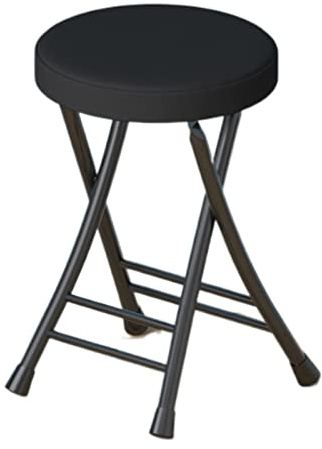 MARIYCH Klappbarer Hocker mit dickem Polster und hochwertigem Kunstlederbezug, stabilem Metallgestell – platzsparend und vielseitig einsetzbar (Schwarz)