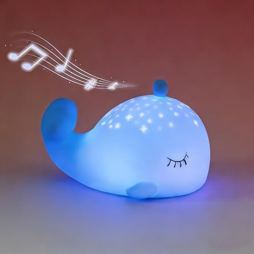 NICE POINT Veilleuse Bébé Bruit Blanc Rechargeable, Tactile Silicone Baleine, Lampe Chevet Allaitement RGB 6 Couleurs, 5 Sons Naturels, Veilleuse Nomade Chambre Bébé Cadeau Naissance