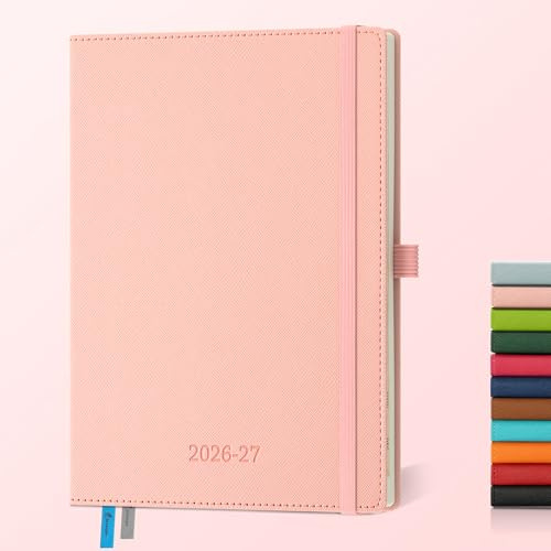 IN-LUXPRO Kalender 2026 2027 Wochenplaner A5,18-Monate Buchkalender (Jul.2025-Dez.2027) Monatskalender mit Ausgaben mit Vegan-Leder & Notizseiten,Pink,Querformat.
