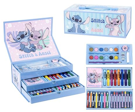 Kinder Malkoffer, 68-teilig, Paw Patrol, Gabby's Dollhouse, Spiderman, Eiskönigin, Stitch, Hello Kitty, Malset mit Buntstifte, Filzstifte, Wasserfarben, Geschenk für Jungen & Mädchen (Hellblau)
