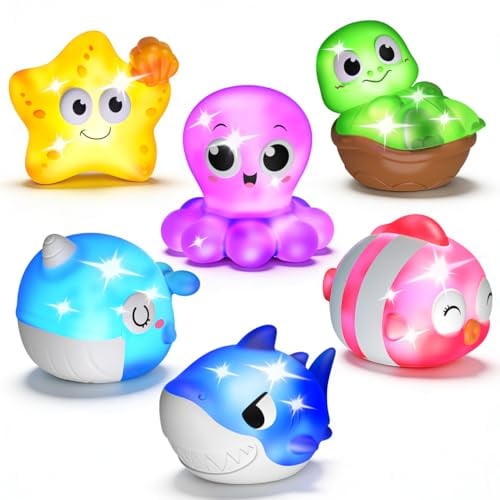Light Up Baby Bath Toys for 1 2 Year Old, Sea Animals No Hole Bathtub Toy