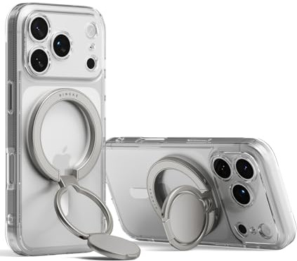 Ringke Dual Magnetic Smart Holder, 3-Fach Einstellbarer Multi-Winkel Ständer mit Doppelseitiger Magnetisch Fingerhalter Kompatibel mit iPhone/Samsung Galaxy/Pixel MagSafe Hülle - Satin Silver