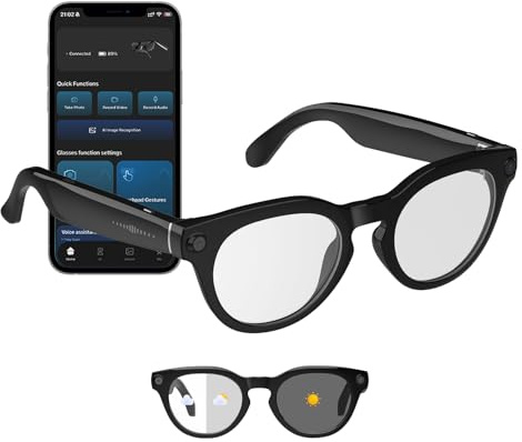 GenXenon Smart Brille mit 8MP Kamera für Video & Foto, KI Objekterkennung | 220mAh, Photochrome Gläser, Open-Ear-Lautsprecher, Smart Glasses für Outdoor-Aktivitäten, Radtouren, Wandern, Reisen