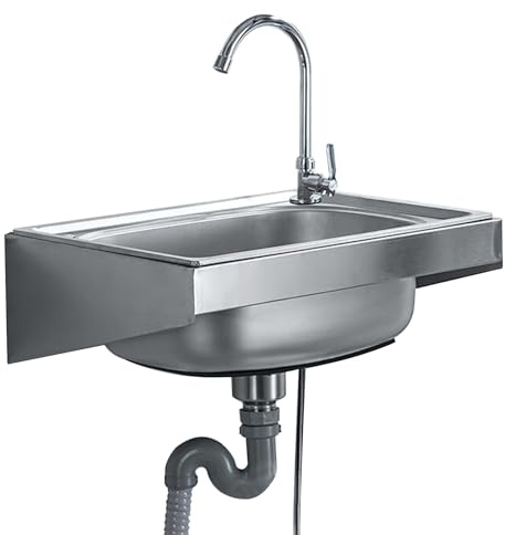 TTDGYYXW Wandspüle aus Edelstahl für Camping, Garage, Waschküche und Badezimmer – 48 x 35 cm mit Wasserhahn, INOX-Handwaschstation, perfekt für Werkstätten und den Außenbereich