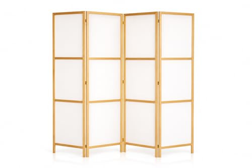 RIIMARE - Paravent Innen Raumteiler Holz Japan 170x172 cm 4-teilig Japanische Trennwand Raumtrenner Room Divider Mobiler Sichtschutz Spanische Wand Raum Abtrennung
