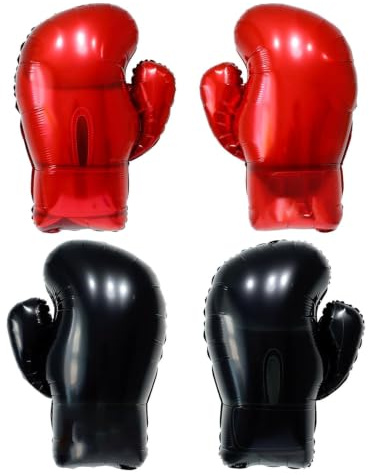 Ovanda 4 Boxen Luftballons Schwarz Rot für Kindergeburtstag & Sportparty | Aus Latex mit Box und Wrestling Motiven; für Boxparty, Kampfsport-Mottoparty, Fotos und Kindergeburtstag.