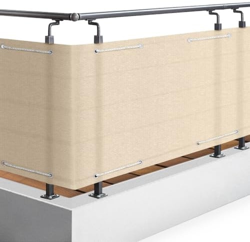 Sol Royal Balkon Sichtschutz HB2 HDPE blickdichte Balkonumspannung Geländer | 90x600cm Creme Schutz für Abdeckung Ösen Kordel Balkonverkleidung Windschutz SolVision HB2