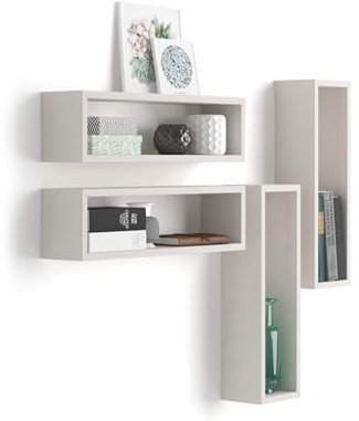 Mobili Fiver, Set di 4 Cubi da parete Iacopo, Bianco Frassino, Nobilitato, Mensolo a Cubo da Parete Cucina e soggiorno, Made in Italy