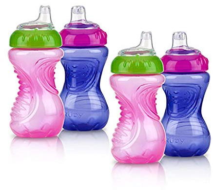 Nuby 4 Piece No Spill Easy Grip Trainer Cup 10 oz (Pink/Purple)