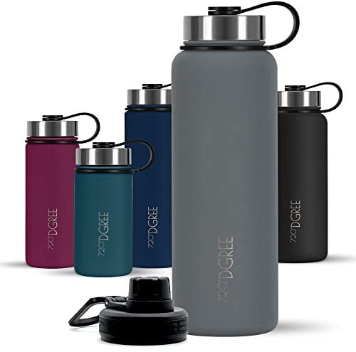 720°DGREE Edelstahl Trinkflasche 710ml “noLimit” - Auslaufsicher, Kohlensäure geeignet, BPA-Frei - Thermosflasche, Isolierflasche mit Schraubverschluss für Kinder, Schule, Fitness +Gratis Sportdeckel