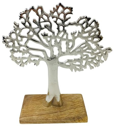 SiL Interiors Arbre de Vie en Aluminium sur Socle en Bois 33 cm