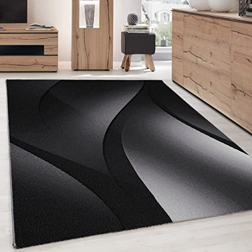 Carpettex Moderne Tapis Salon Tapis Chambre Noir-6 80 x 300 cm - Tapis à Poils Courts, a Poil Ras, Conception Abstrait Doux et Moelleux - Tapis Cuisine Moquette Salle de Sejour