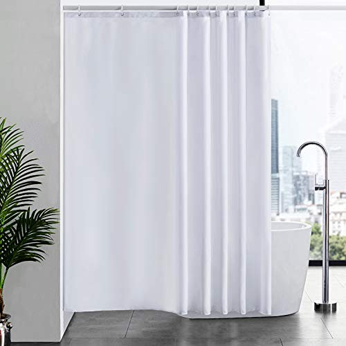 Furlinic Duschvorhang Überlänge Badvorhang Anti-schimmel Textil für Badewanne und Dusche Vorhang aus Stoff Antibakteriell Waschbar mit 12 Duschringen Weiß Extra Groß 200x200cm.
