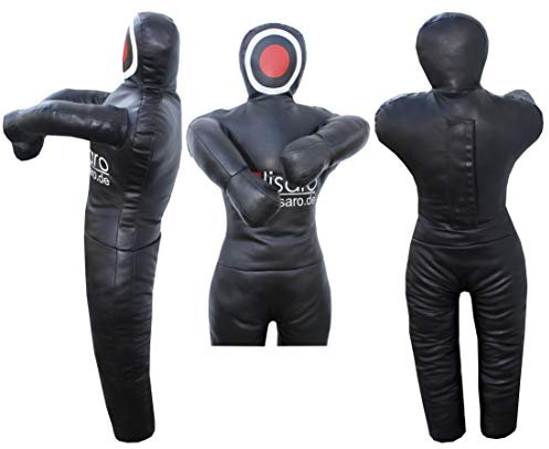 LISARO Wurfpuppe Ringerpuppe Judopuppe Ringerdummy Puppe Werfen Bodenkampf MMA Ringen aus Kunstleder GEFÜLLT Farbe: schwarz 160CM