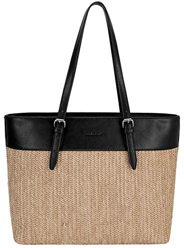 DavidJones Shopper Basket Tasche Damen Bast Handtasche Groß Schwarz Henkeltasche