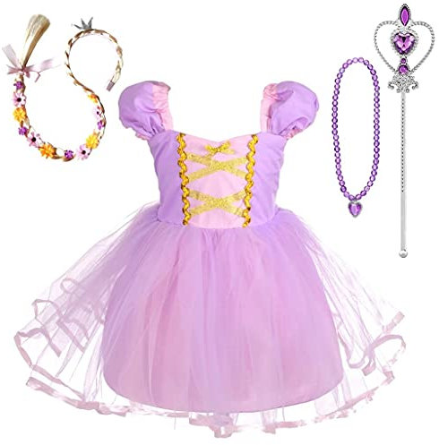 Lito Angels Vestito Costume Principessa Rapunzel con Accessori per Bambina, Abito Casual Estivo Gonna in Tulle, Taglia 18-24 mesi, Viola 109