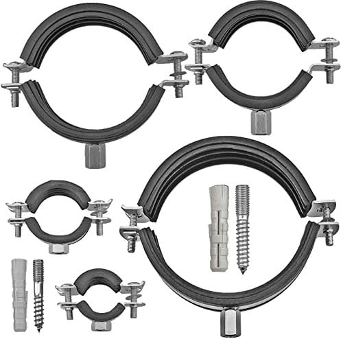 Qualitäts Rohrschellen aus Edelstahl | A2 | 12 bis 207mm | mit Schallschutz + Stockschraube + Dübel | Wunschgröße und Menge einfach auswählen >>> 4 Zoll = 102-116mm Durchmesser | 5 Stück